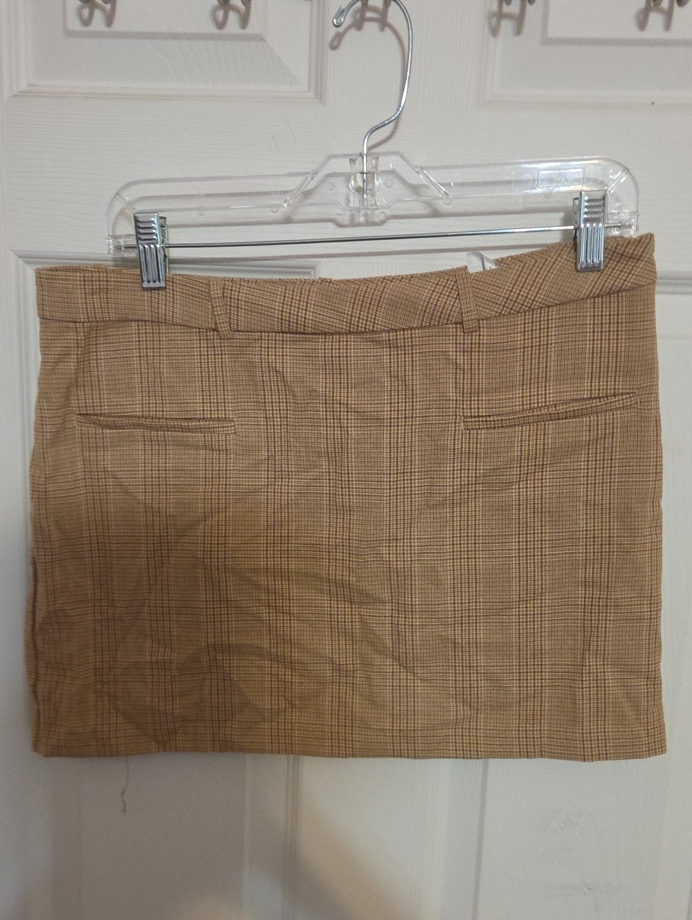 Divided Tan Plaid Mini Skirt